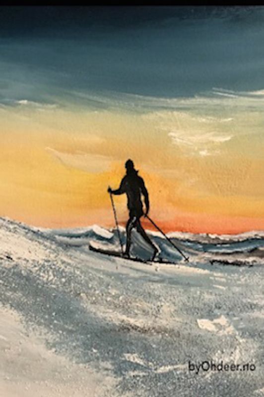 Skibilde mann i solnedgang